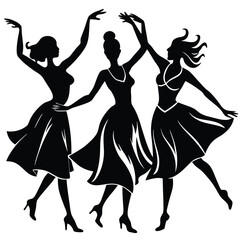 Dancing Silhouettes of Women Isolated on a White Background