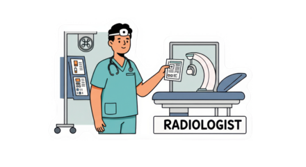 Illustration of a Radiologist with Medical Scanning Equipment