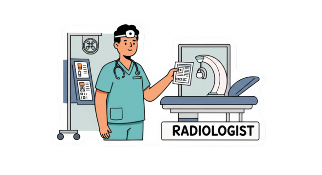 Illustration of a Radiologist with Medical Scanning Equipment