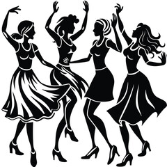 Graceful Women and Girls Dancing on a Pure White Isolated Background