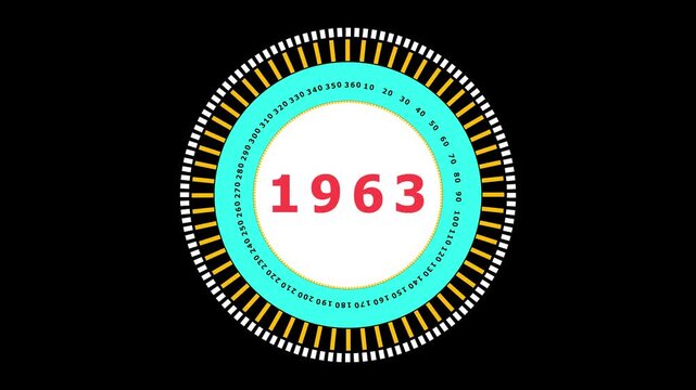 Retro Year 1963 Dial Gauge with Degrees and Numbers on Black Background Vintage Style Measurement