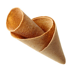 Two Golden Brown Waffle Cones on White Background