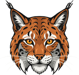 Lynx wild animal face illustration, bobcat vector head, fierce predator drawing, forest cat portrait design, detailed feline artwork, graphic emblem
