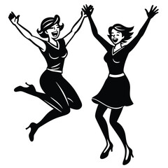 Elated Women Leaping with Joy on an Isolated White Background