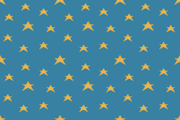 Seamless pattern with golden stars on blue background, festive wrapping paper design or children’s illustration texture