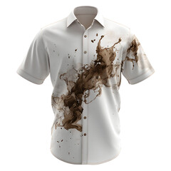 White Short Sleeve Shirt with Brown Splatter Stain on Transparent Background