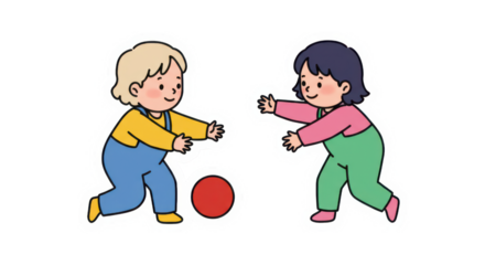 Cute Cartoon Kids Playing Catch with Red Ball Illustration