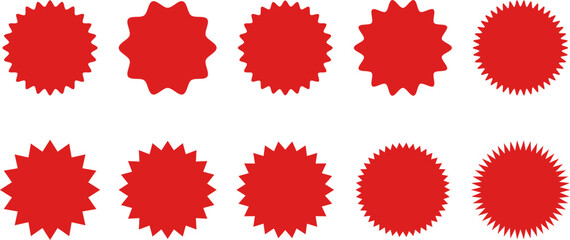 red starburst. Sale sticker sign. Special offer price tag. sunburst badges icons. Red starburst promotional badge set