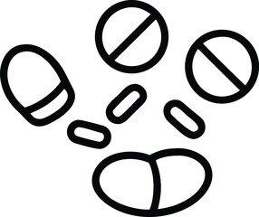 Obraz premium Collection of Medication Pills and Capsules in Simple Black Line Art Style