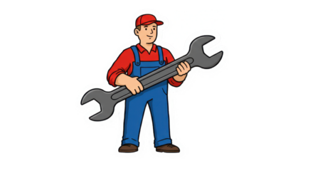 Cartoon Mechanic or Handyman Holding Large Wrench Sticker Illustration