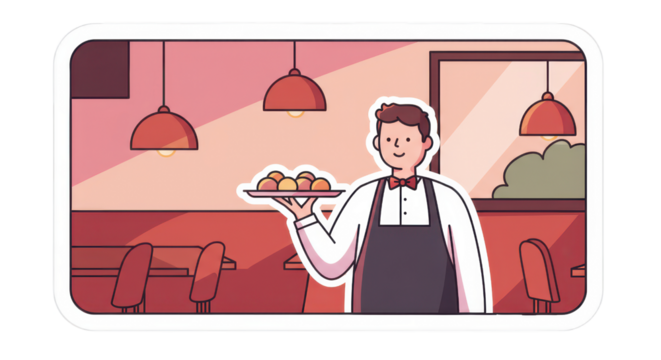 Waiter Serving Food in Restaurant Illustration