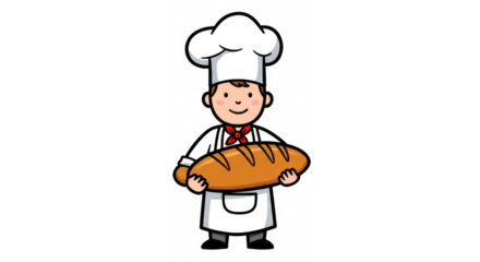 Happy Cartoon Baker Holding a Loaf of Bread