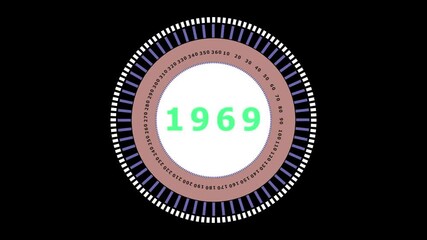 Retro 1969 Year Graphic with Circular Gauge and Degree Markers Abstract Background Design