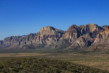 Scenic View of Red Rock Canyon With Clear Blue Sky in Nevada