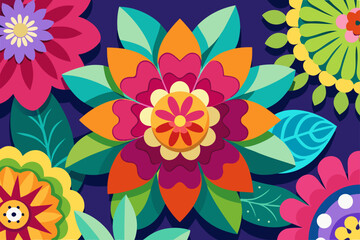 Floral Abstract Colorful Paper Cut Flower Mosaic vector