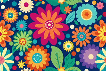 Vibrant floral pattern with colorful blooms flowers