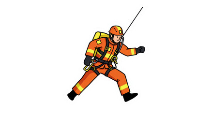 Rescue Worker Rappelling Cartoon Illustration