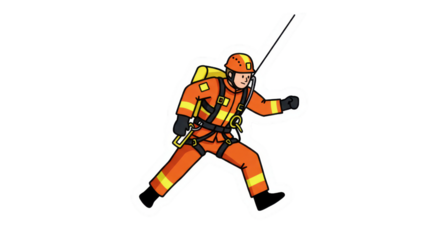 Rescue Worker Rappelling Cartoon Illustration