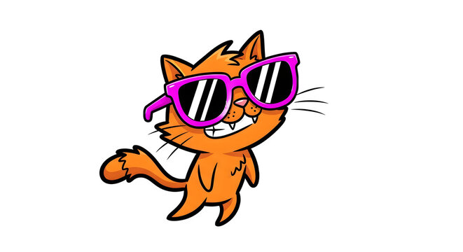 Cartoon orange cat wearing pink sunglasses, joyful expression. - Powered by Adobe