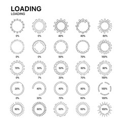 Loading indicators showing progress percentages in a grid pattern , set of Loading indicators 