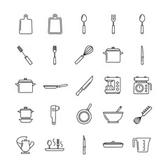 set of kitchen tools , Collection of kitchen utensils and cooking tools in outline style art