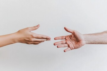 Two hands extending towards connection background human.