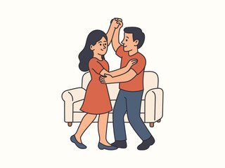 Couple dancing in a living room illustration