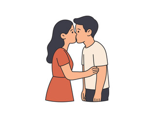 Young couple kissing in love illustration with minimal style. teenager's first kiss.