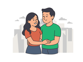 Vector illustration of happy family in the city