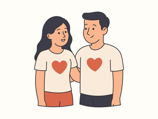 Flat illustration of a cute couple wearing matching outfits