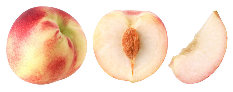 peach (Honey Peach), half and slices fruit isolated, transparent PNG, PNG format, Fresh peaches