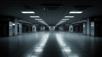 Empty server room at night