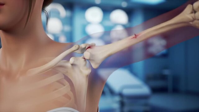 3D medical animation of a painful rotator cuff tear in a shoulder joint. Anatomy, injury, health concept.