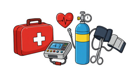 Emergency Medical Equipment Sticker Set Illustration