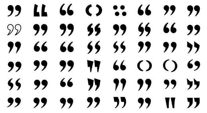 Detailed Assortment of Quotation Marks and Punctuation Symbols, Featuring Diverse Double Quotes, Single Quotes, Parentheses, and Stylized Designs