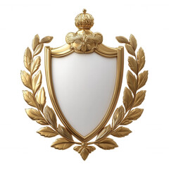Obraz premium 3d icon Golden coat of arms background, a laurel wreath, crown, and white featuring perfect for branding and heraldic designs