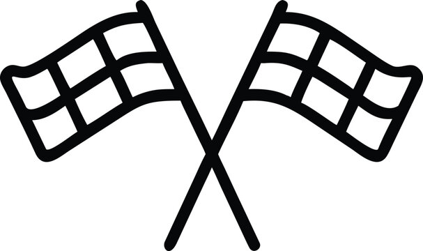 Crossed checkered flags icon, finish line symbol in simple outline style for designs