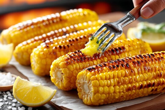 Reflejos de soledad en el ma&iacute;z a la parrilla en una cocina vibrante