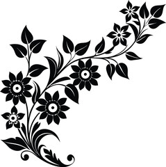 multi stem floral corner ornament silhouette