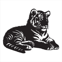 Fototapeta premium siting tiger face Silhouette Vector Art, and Graphic, vector black color silhouette , solated white background