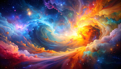 Vibrant Cosmic Nebula Swirling with Blue Orange and Purple Hues