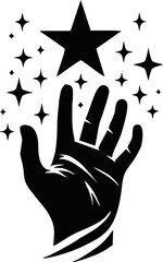 Silhouette of hand reaching toward star isolated vector style on white background