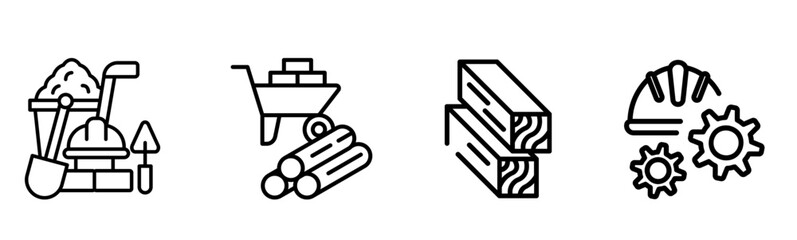  Construction Materials & Building Process Line Icons Set
