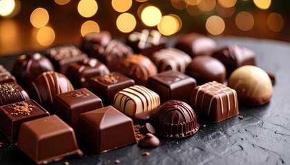 Assorted chocolates on a dark surface