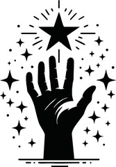 Silhouette of hand reaching toward star isolated vector style on white background