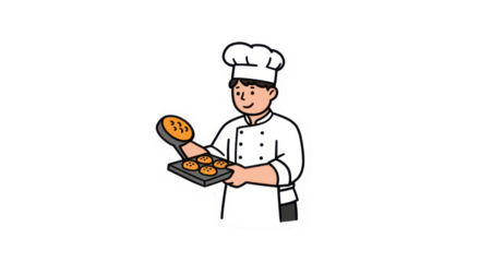 Cartoon Chef Baking Cookies or Pancakes Illustration