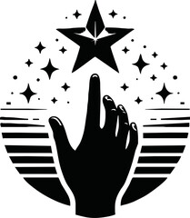 Silhouette of hand reaching toward star isolated vector style on white background
