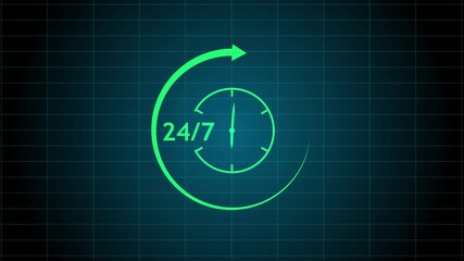 Clock icon animation. 24 hours a day and 7 days a week.