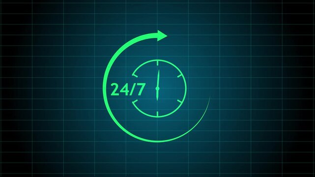 Clock icon animation. 24 hours a day and 7 days a week.