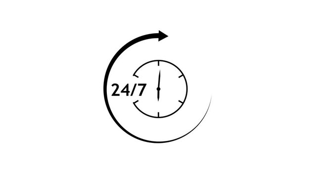 Clock icon animation. 24 hours a day and 7 days a week.